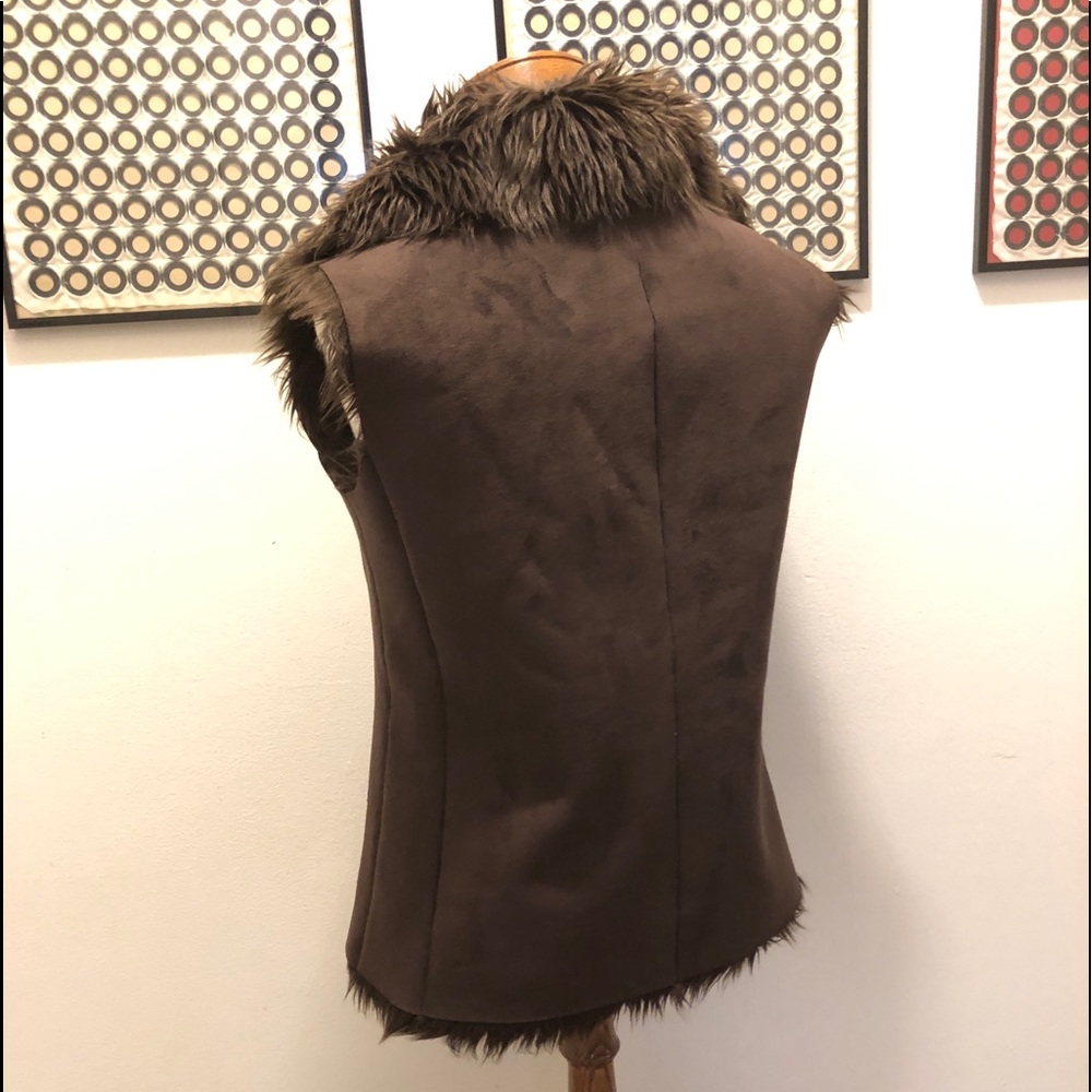 DKNY Faux Fur And Suede Vest Jacket Deep Brown Sm - Picture 7 of 10